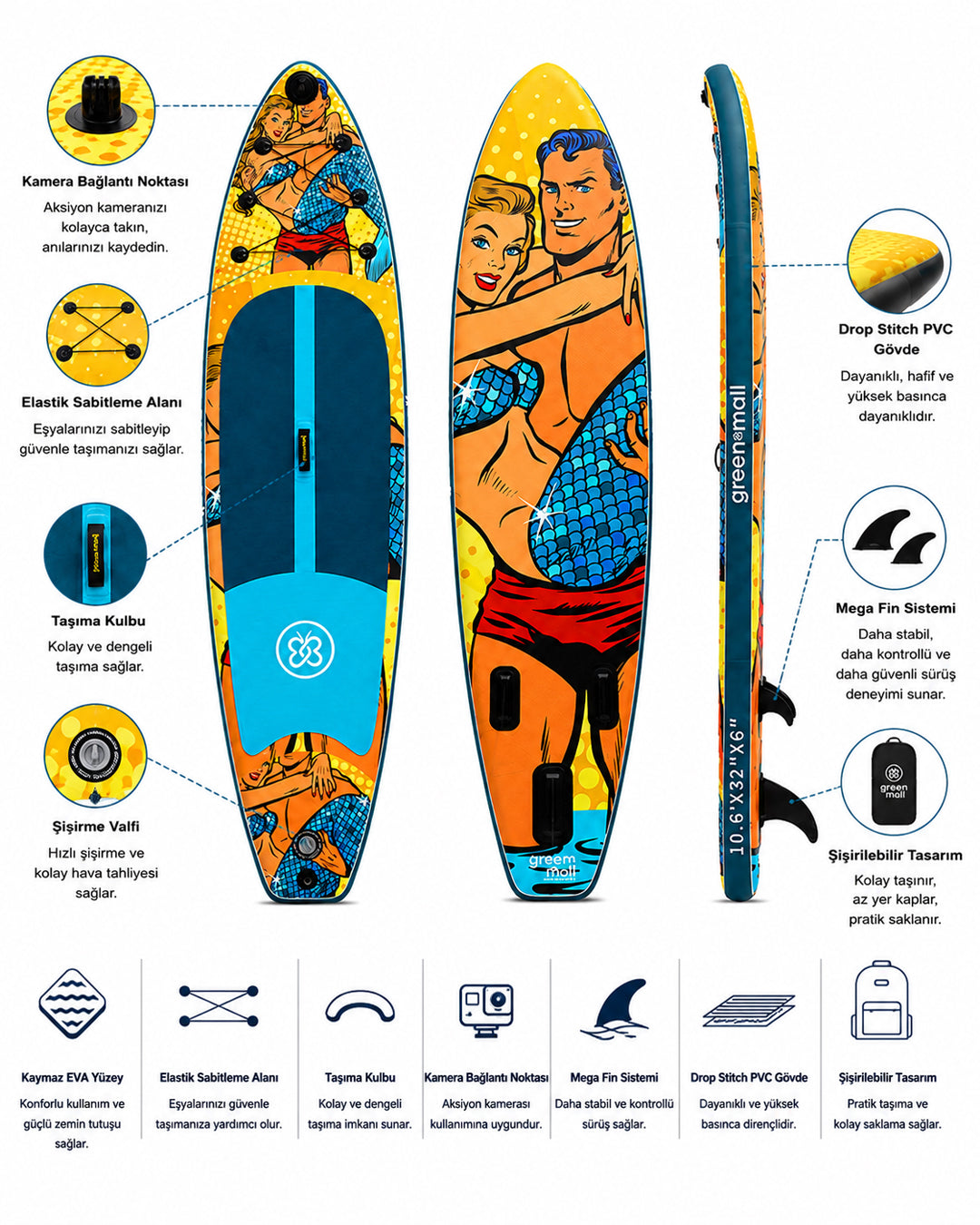 Bondy Şişme SUP Board / Paddle Board 320 cm — Görsel 4/6