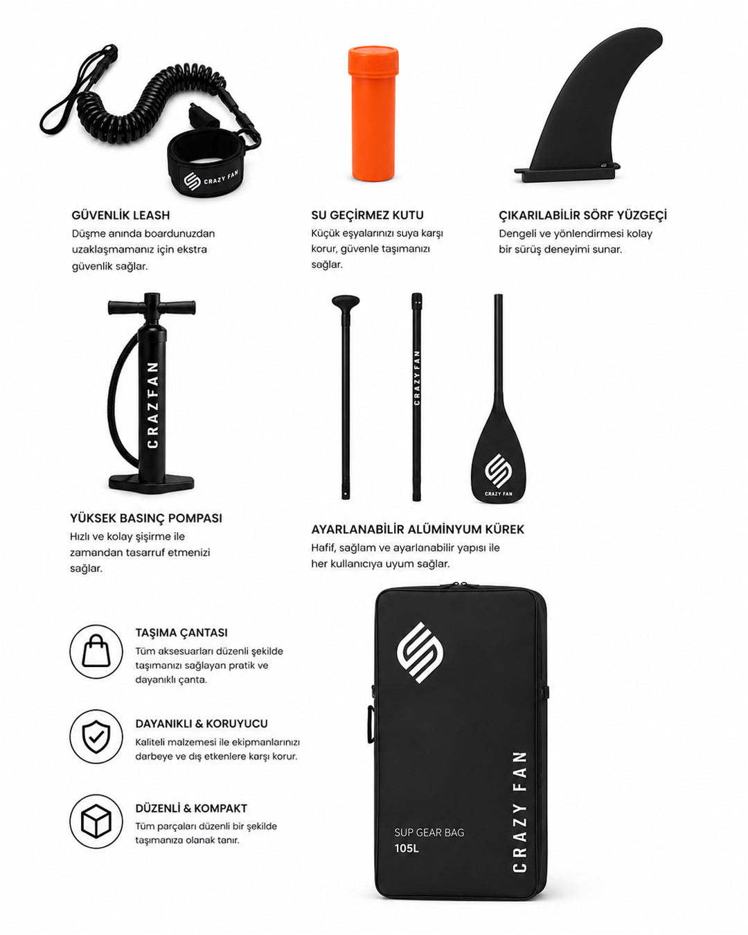 Crazy Fan Sarı Lacivert Şişme SUP Board / Paddle Board 320 cm