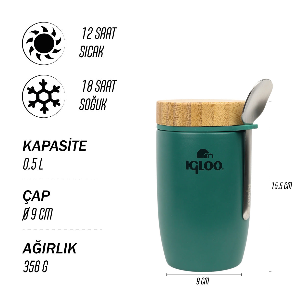 Igloo Bamboo Yemek Termosu 500ml-YEŞİL