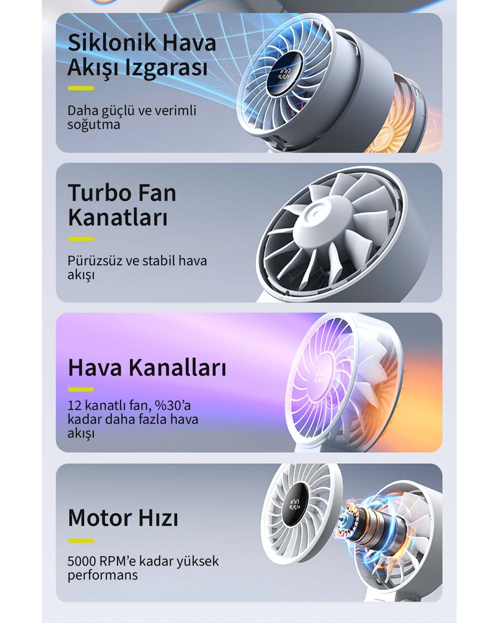 Life 7 El Fanı & Masaüstü Fan 5000 mAh Açık Gri