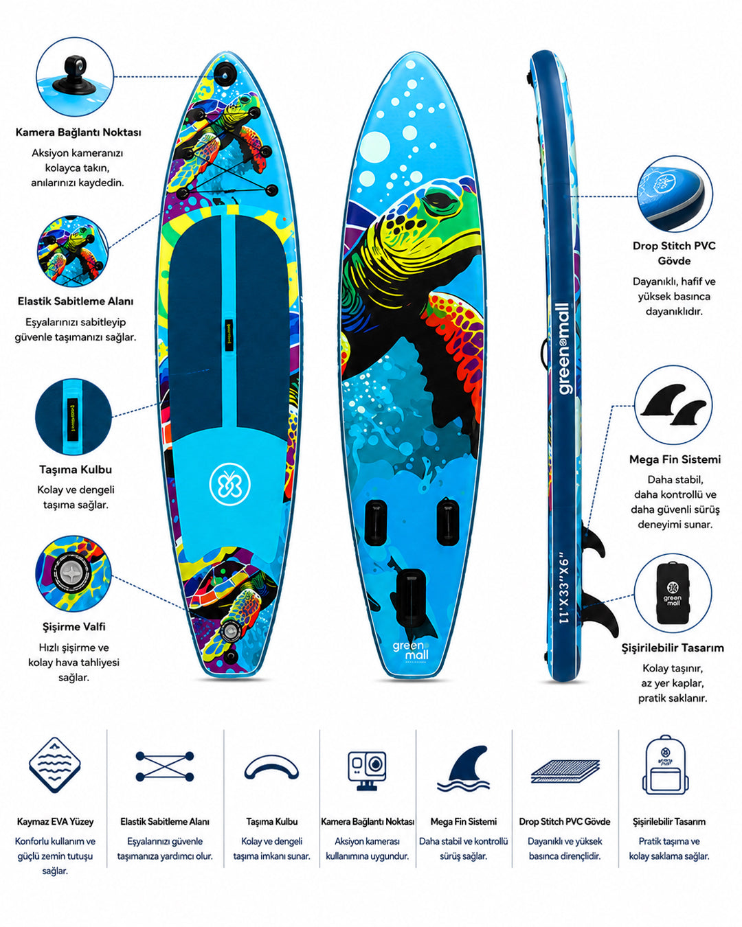 Turtle Şişme SUP Board / Paddle Board 320 cm — Görsel 4/6